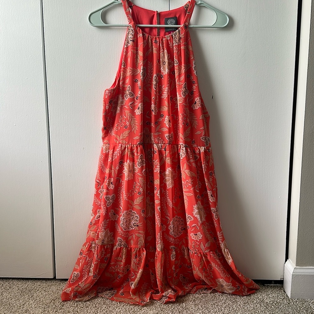 Vince Camuto Coral Chiffon Floral Dress